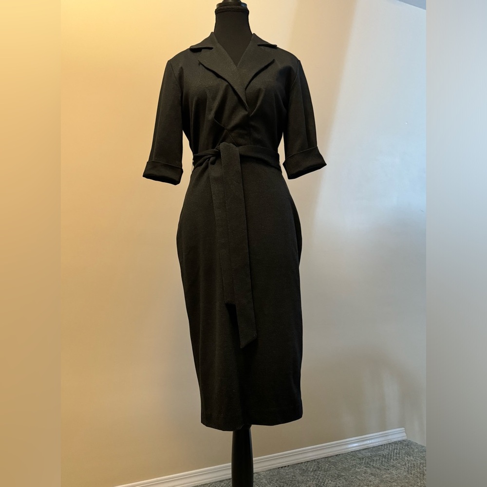 La Femme Heather Grey Dress with 3/4 Sleeves